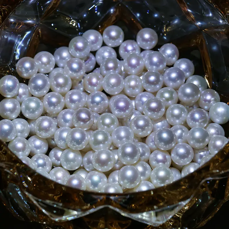 Perle d'Akoya d'eau douce blanche ronde 3AHalf Hole petite taille haute qualité anneau boucle d'oreille pendentif bijoux à bricoler soi-même accessoires