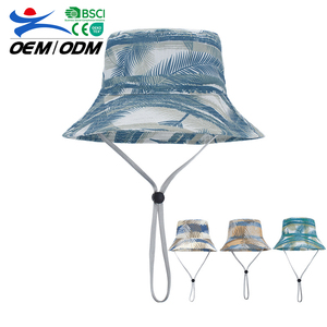 New Fashion Arrival Cotton Summer Wholesale Printed Bucket <b>Hat</b> Windproof Rope <b>Flat</b> Fisherman <b>Hat</b> for Travel - Product Image 1