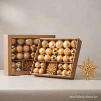 Juego de Adornos Navideños Dorados, Plástico Irrompible, Tamaños Variados, Acabado Mate, Brillante, Acanalado, Estrella Facetada, Decoración de Lujo, Venta al Por Mayor