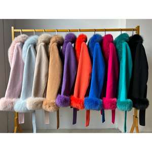 Elegante abrigo rojo de Cachemira con cuello de piel de zorro puños mujeres Otoño Invierno moda trajes abrigo de lana de Cachemira con ropa de piel Real - Product Image 6