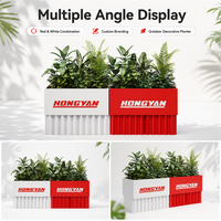 Conteneur à fleurs personnalisé avec logo, rouge et blanc, en métal côtelé, écologique, durable, léger et résistant à l'eau, pour l'entrée des magasins de détail