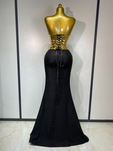 Completo Due Pezzi da Donna, Gonna Lunga Senza Spalline Dorata, Elegante Abito da Sera per Feste di Lusso, Compleanni e Club - Product Image 2