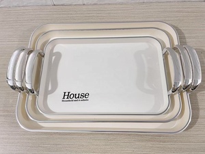 Bandeja de Servir de Plástico Biodegradable de Estilo Nórdico, Diseño Rectangular de Lujo para Platos, 3 Piezas, Dorada, Venta al por Mayor - Product Image 2