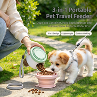 Mangeoire de voyage portable 3 en 1 pour animaux de compagnie, avec distributeur de sacs à excréments et bol en silicone pliable pour chien, utilisation en extérieur