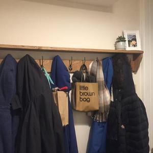 JUNJI Rustic Wooden Coat Rack with <strong>Corner</strong> Metal Wall Mounted Shelves for Living Room Home Decoration <strong>Storage</strong> <strong>Units</strong> - Product Image 3