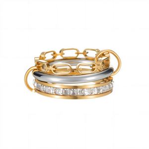 Anillo Apilable de Acero Inoxidable Chapado en Oro para Mujer, Anillos de Zirconia Apilables de Varias Capas - Product Image 6