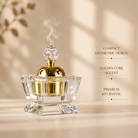 Brûleur d'encens en cristal K9 géométrique à plusieurs niveaux avec couvercle en forme de lune dorée, centre de table zen pour aromathérapie, décoration moderne pour la maison, religieux