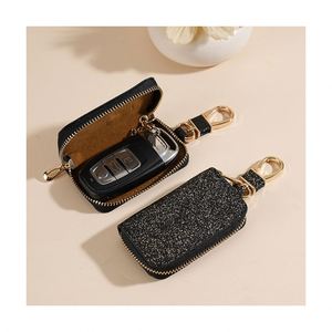Porte-clés de voiture en cuir PU de haute qualité, housse de protection universelle pour clés de voiture, porte-clés de voiture en cuir à paillettes et métal - Product Image 1