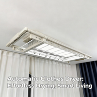 Séchoir à linge électrique pliable à LED avec chauffage, grande capacité, plus de 30 crochets, moteur CC, montage au plafond, fourni par le fabricant