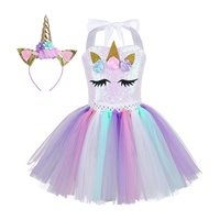 Vestido de tutú de malla brillante con flores 3D y cuello Halter para niños, para el pelo con aro, disfraz de fiesta de Halloween, atuendo de animadoras
