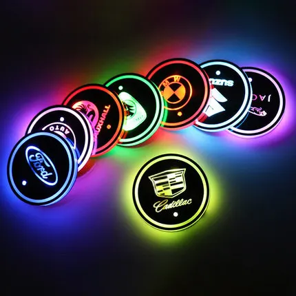 Car Logo LED USB Rechargeable Water Cup Mat Lights Seat Trim Accessories For Your dream Car Night Lamp