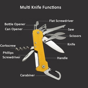 Couteau multifonction rose Mandarin <span class=keywords><strong>Duck</strong></span> avec manche en aluminium, lame en acier inoxydable, mousqueton et tire-bouchon pour activités de plein air - Product Image 5