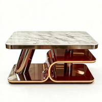 Table basse scandinave bicolore or et blanc avec plateau en verre, structure en acier inoxydable durable pour bar, KTV ou usage domestique