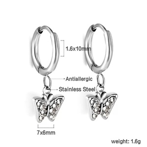 INS ต่างหูสแตนเลสที่นิยมต่างหูเพชรดาวผีเสื้อเพทายเงางามจี้ต่างหูห่วง - Product Image 3