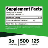 Capsules de créatine HCL pour la prise de masse, complément naturel pour adultes, meilleur gain de poids musculaire