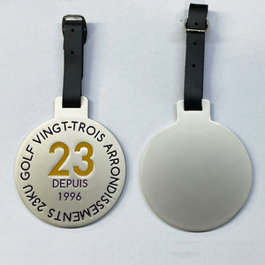 Etiqueta de Bolsa con Logotipo Personalizado, Etiqueta de Bolsa de <span class=keywords><strong>Golf</strong></span> de Aleación de Zinc, Forma Redonda, Esmalte Suave, Borde Metálico Plateado Martillado - Product Image 1
