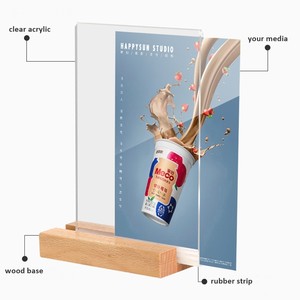 T hình dạng cơ sở gỗ Acrylic dấu hiệu chủ A4 rõ ràng Bảng hiển thị đứng bằng gỗ dấu hiệu chủ A4 Acrylic bảng lều đơn chủ - Product Image 4