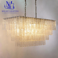 Lustre rectangulaire en verre artistique texturé à grille étagée de style médiéval français, suspension de luxe pour villa, îlot de salle à manger, plafond haut