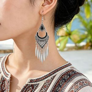 Tassel Drop <b>Earrings</b> Tibetan <b>Silver</b> Crystal Rhinestone Women's Party Boho Style <b>Long</b> Ethnic Jewelry - Product Image 2