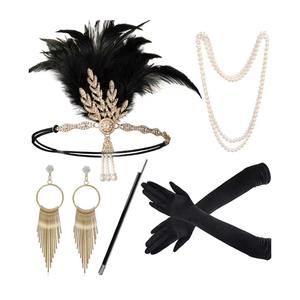 Gatsby Party Bandeau en alliage de plumes Collier de perles <span class=keywords><strong>Porte</strong></span>-<span class=keywords><strong>cigarette</strong></span> et ensemble de gants-Accessoires rétro Hepburn Outfit - Product Image 1