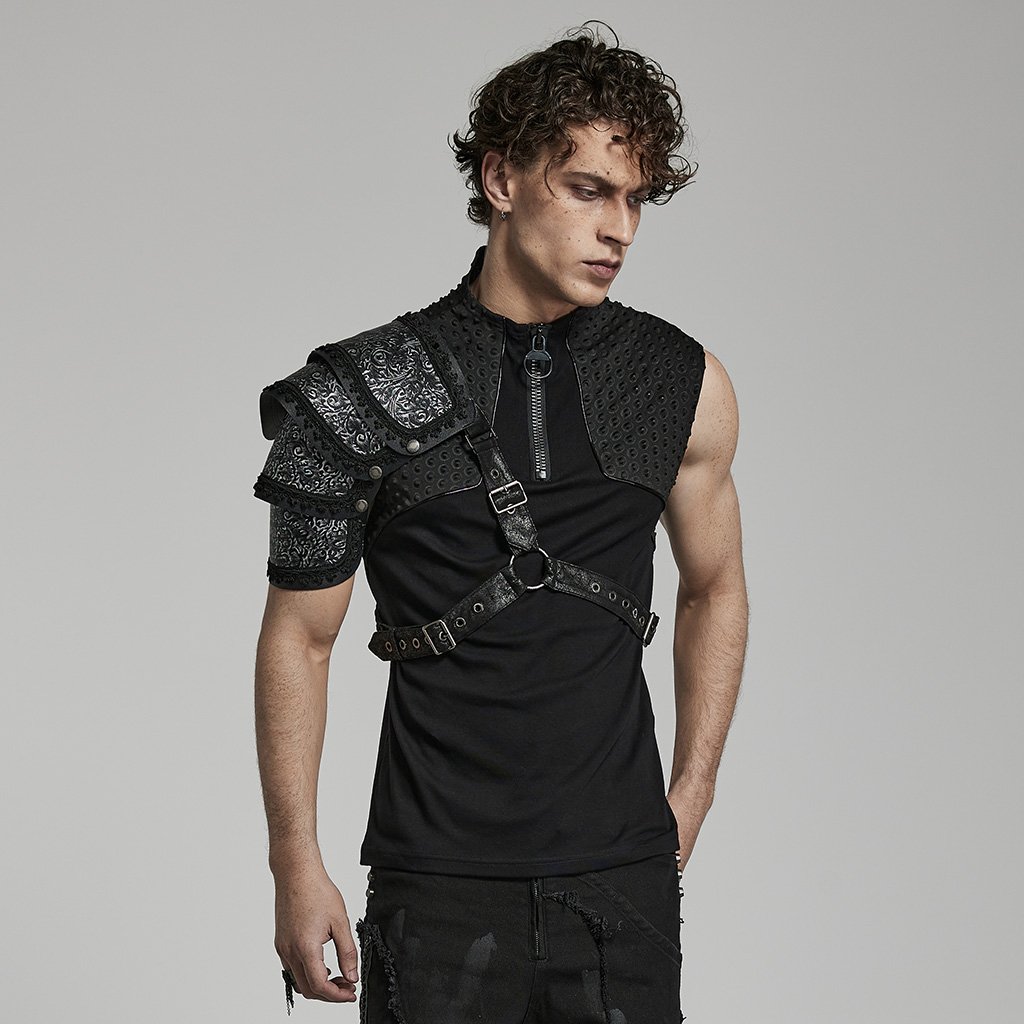 Punk Rave WS-553BDM Man Fashion Accessory Faux Leather Goth man shoulder armor black harness