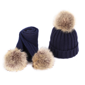 Bonnet <span class=keywords><strong>tricot</strong></span>é avec pompon pour bébés, garçons et filles, ensemble écharpe et bonnet avec fausse fourrure, vente en gros - Product Image 5