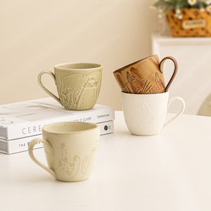 Tazza Creativa in Ceramica Stile Giapponese <span class=keywords><strong>Vintage</strong></span> con Manico, Tazza per Caffè e Tè, Graziosa Tazza per Colazione con Rilievi - Product Image 1