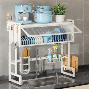 Trend Double Tier Wall Mounted Folding Carbon Steel Multifunction <b>Dish</b> Drying <b>Rack</b> Storage Kitchen <b>Dish</b> Drainer Eco-Friendly - Product Image 1