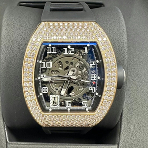 Reloj Automático Esqueleto de Alta Calidad con Incrustaciones de Diamantes en Oro Rosa y Correa de Goma Naranja - Product Image 5