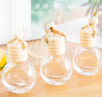 Diffuseur rechargeable de 10 ml avec bouchon en bois naturel, flacon de parfum rond à suspendre dans la voiture avec corde tressée