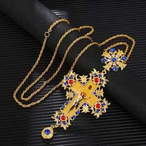 Collar con colgante de diamante, collar de <span class=keywords><strong>Cruz</strong></span> con icono de Jesús, de aleación, chapado en oro - Product Image 2