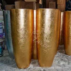 HY Vaso de ouro para decoração de casa, vaso alto de luxo para plantas, vasos de flores para ambientes internos, peça central de mesa, suporte para flores