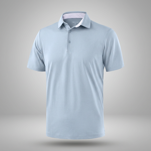 Chemises de golf pour hommes, unies, mélange chiné, manches courtes, séchage rapide, légères, anti-humidité, col classique, décontractées, athlétiques, professionnelles, gris-bleu - Product Image 3