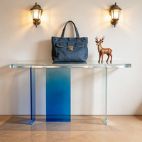 Table d'entrée contemporaine en résine bleue transparente à trois pieds, dégradé irrégulier, faible MOQ, décoration de luxe léger pour salon et couloir