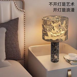 Lampe de table en marbre naturel E27, commande par interrupteur LED, design moderne et simple pour salon, chambre à coucher, bureau - Product Image 2
