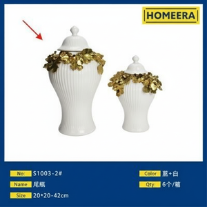 Commercio all'ingrosso nordico fatto a mano in ceramica vaso oro e bianco 20x20x42cm stile Art Deco decorazione da tavolo per la casa scatola di 6 pezzi - Product Image 1