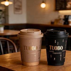 Vaso de Papel Desechable Biodegradable de Doble Pared para Café Caliente con Logotipo de Marca Personalizado, Vaso para Llevar con Tapa - Product Image 1