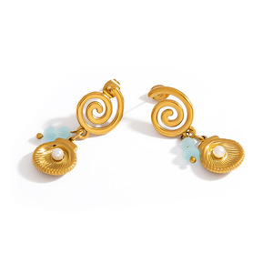 ต่างหูสแตนเลสทรงหยดน้ำประดับเปลือกหอยมุกสไตล์วินเทจเครื่องประดับแฟชั่นสำหรับผู้หญิง - Product Image 5