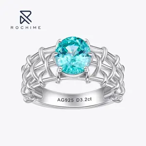 Rochime Luxury Wholesale Lab Grown Palaiba Woven Rings 925 Silver Oavl Cut Blue Diamond Jewelry Accessories