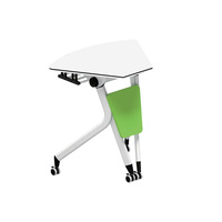 Table de conférence mobile moderne à plateau rabattable avec design incurvé en mélamine et pieds en acier pour bureau et école