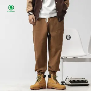 남성 캐주얼 스타일 카고 조깅 바지 맞춤형 슬림핏 단색 경량 미드 웨이스트 플랫 드로스트링 세련된 포켓