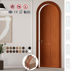 Puerta Interior Americana de Madera, Insonorizada, Diseño Moderno, 2 Paneles, Arqueada, Núcleo Sólido de Nogal, Acabado para Villa - Product Image 2