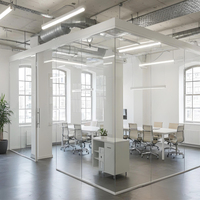 Acoustic Frameless Glass Partition Panoramic Office Wall Sound Insulation Tempered Glass Custom Size Modern Design
