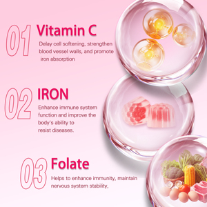 OEM nuevo producto gomitas de hierro suave para adultos apoya los glóbulos rojos saludables sistema inmune flujo de oxígeno nutritivo inmune - Product Image 3