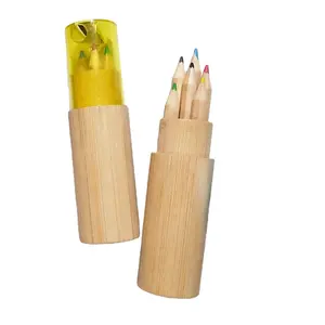 Wholesale Log 6 Colors Short Eco Mini Color Pencils Cow Bamboo Barrel with Roller Caps Color Pencils for hotel restaurant