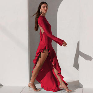 Gran oferta, nuevo vestido Sexy de manga larga Irregular con patrón sólido para mujer, vestido de fiesta Midi con abertura alta sin espalda, estilo de calle - Product Image 3