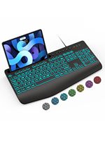 Teclado con Cable OEM ODM de Letras Grandes con Reposamuñecas Ergonómico, Retroiluminación de 7 Colores, Soporte para Teléfono, Teclado para Computadora K21 Pro con Tamaño Extra Grande