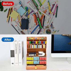 <span class=keywords><strong>Porte</strong></span>-crayons <span class=keywords><strong>en</strong></span> <span class=keywords><strong>bois</strong></span>, organisateur de stylos pour bureau avec 15 compartiments + tiroir, organisateur de rangement de papeterie de bureau - Product Image 5