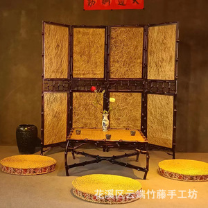 Neo Chinese Folding Screen 4 Panels Handcrafted Bamboo Room Divider For Tea Room Living Room Entryway Zen Style - Product Image 1