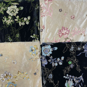 Tissu de broderie perlée à base de velours Tissu de dentelle de gilet Cheongsam de style chinois multicolores - Product Image 6